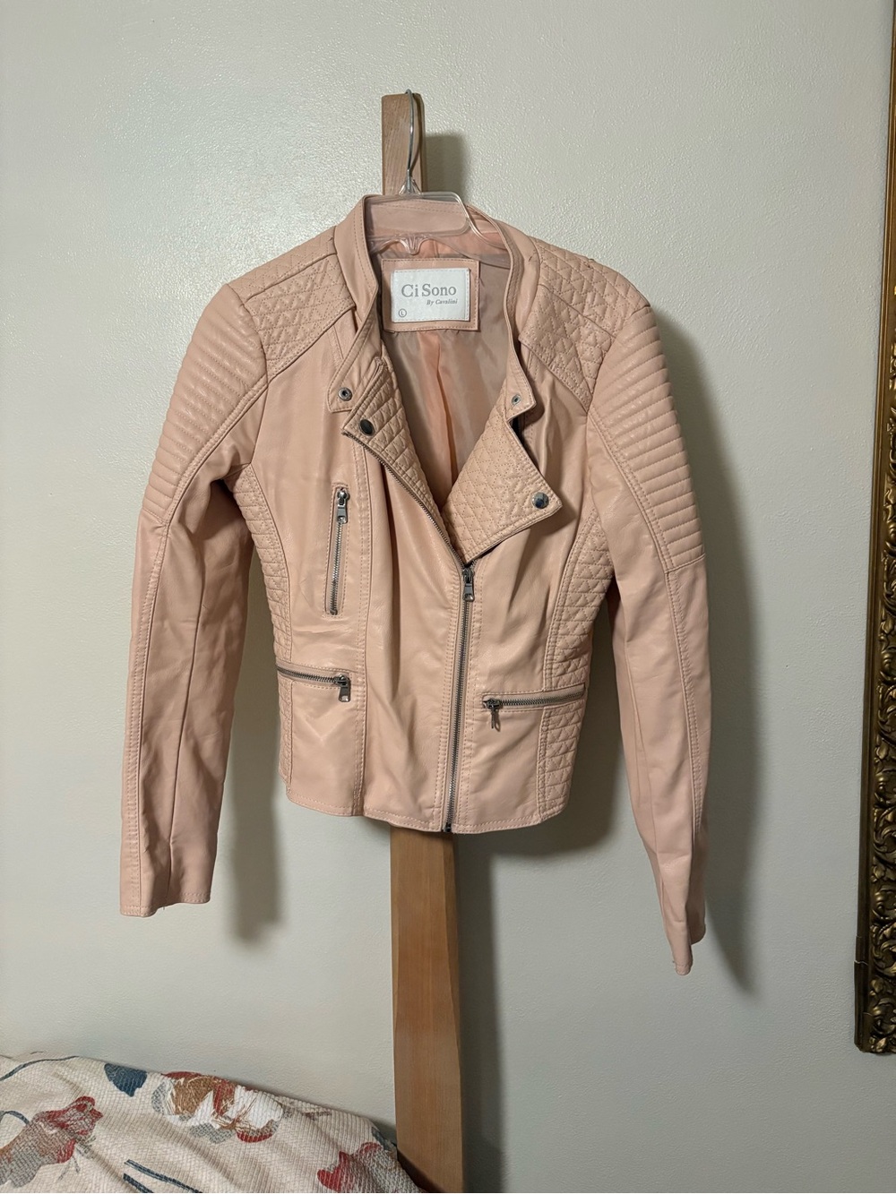 Ci Sono “Bride to Be” Blush Quilted Faux Leather Moto Jacket